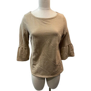 Talbots Tan White Polka Dot 3/4 length‎ sleeve Shirt